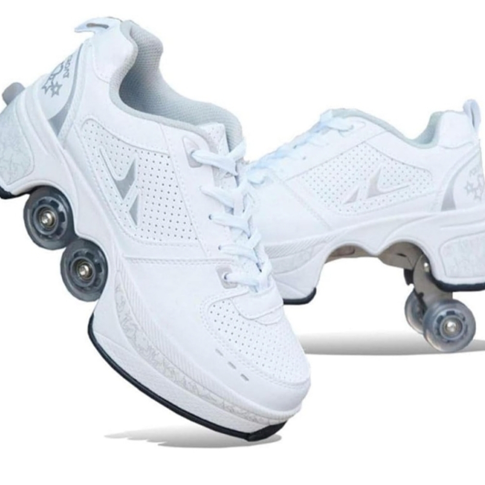 Women Roller Skate Shoes, 2-in-1 Double-Row Deform Wheel Roller Skates, Size US9